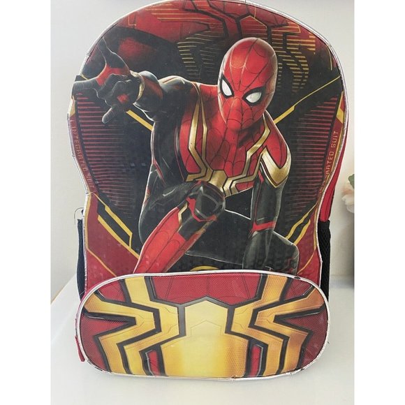 Spider Man Backpack Book Bag Large 18"x12" Zippered Water Bottle Holders Marvel‎ - Picture 1 of 16